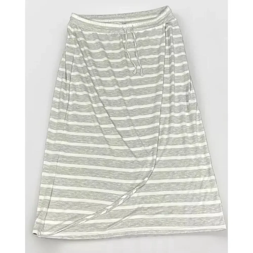 Sonoma Maxi Skirt Grey White Striped Drawstring Size PL